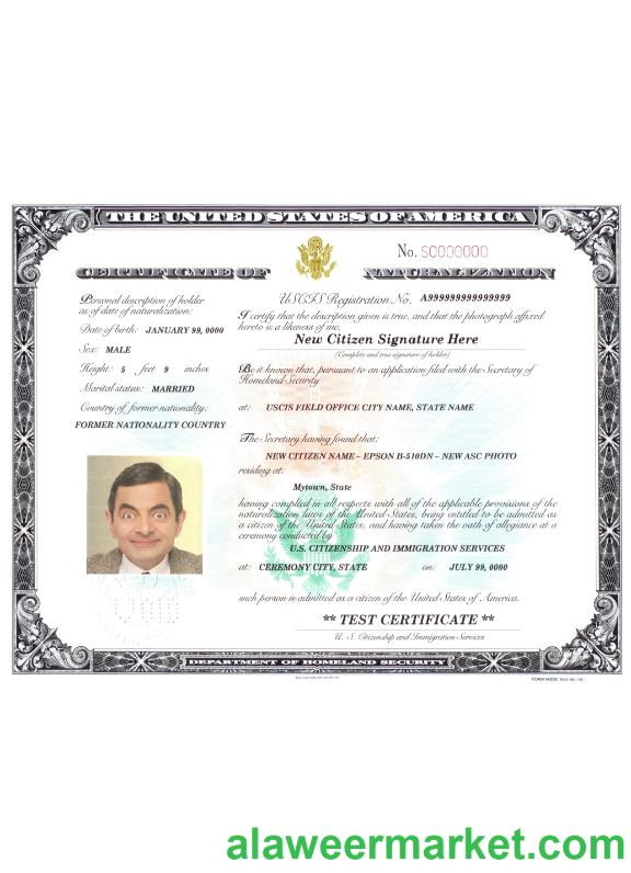 USA certificate of naturalization
